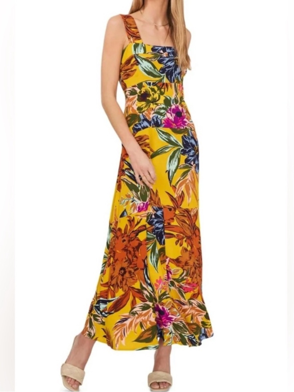 MSK women’s yellow floral maxi dress size Large NWT
